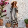 Women's Striped Off-Shoulder Dress for Vacation and Holiday Beach Wear