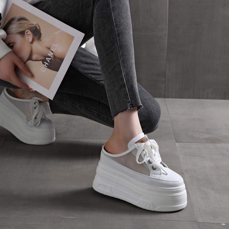 Fashion 12CM Patent Cloth Platform Wedge Comfy High Brand Breathable Summer Bao Toe Ladies Slippers Chunky Sneaker Casual Shoes