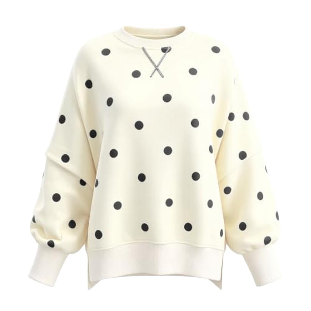 Damen Freizeit Pullover mit langen Ärmeln und Polka-Dot-Muster, lockere Passform