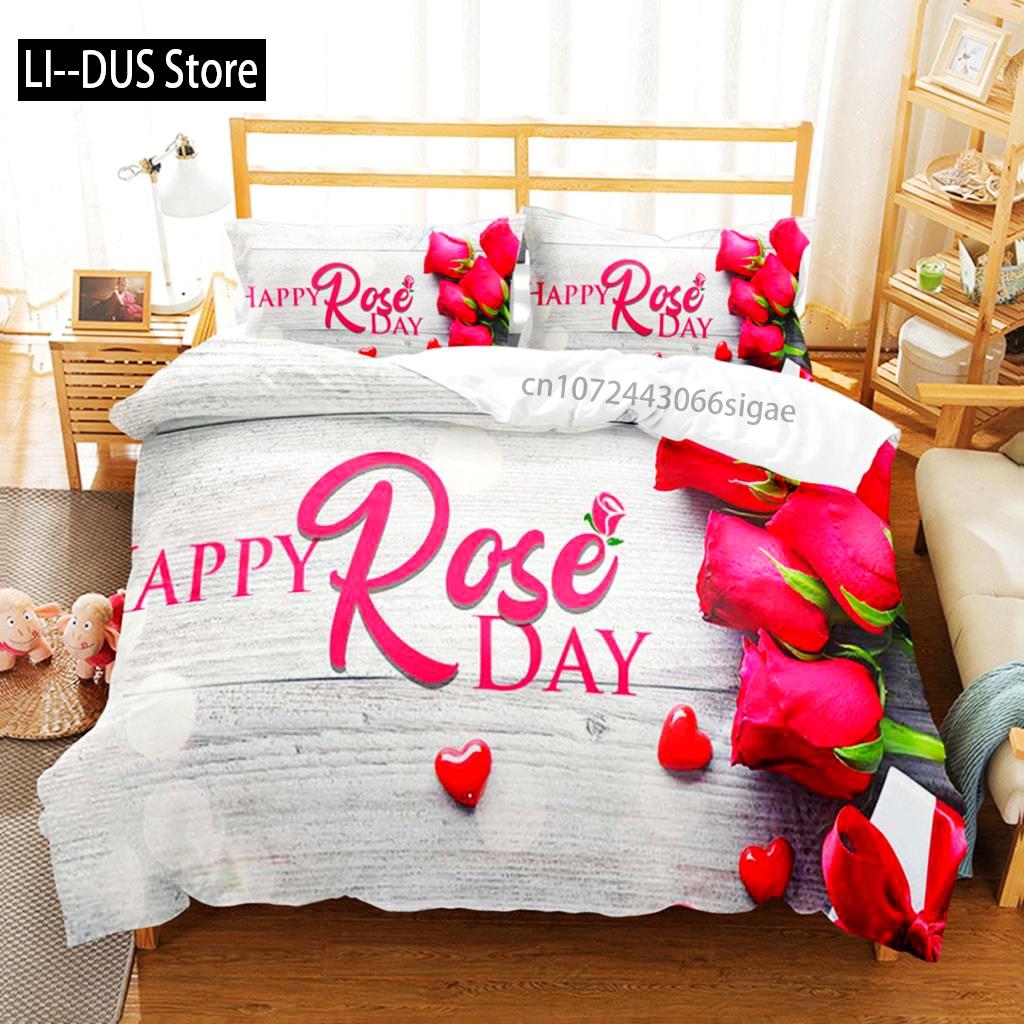 

Comforter Pink Rose Rose Twin Bedding Set For Valentine S Day Mother S Day Flower Theme Double Twin King Polyester Comforter (quilt)-EU Single(135*200cm)3pcs