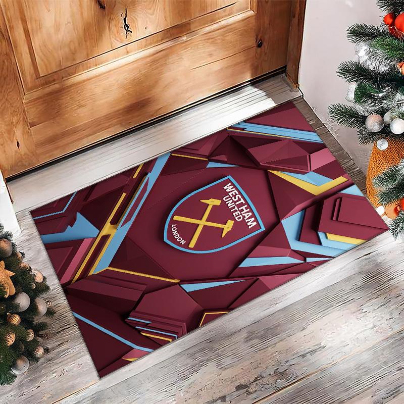 Tappeto in Velluto di Cristallo con Stampa del West Ham United Football, Comodo Assorbente d'Acqua Antiscivolo Tappeto per Pavimenti Interni