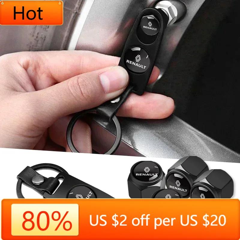 Interior Stickers Car Accessories Metal Wheel Tire Valve Caps With Wrench Keychain For Renault Megane 2 3 4 RS Grand Scenic Clio