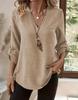 Autumn and Winter New Women's Clothing Button V-neck Pocket T-shirt Top Women