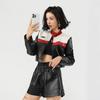 Contrasting Splicing Motorcycle Jacket Short Edition Jacket Women'S Leather Jacket Women'S Leather Jacket