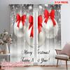 2pcs,2D Plane Printing Minimalist Curtains Christmas Baubles Red Bows (3) Polyester (without Rod) Gifts Use for Bedroom, Living