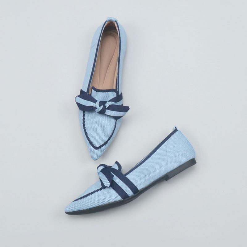 Women's Boat Shoes Spring Autumn Breathable Knitted Soft Sole Flat Shoes Casual Lightweight Large Size Pointed Low Heel Shoes