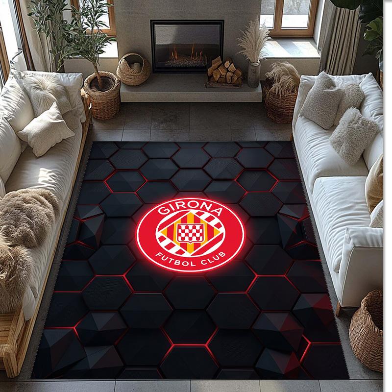 Tappeto Morbido Antiscivolo per Interni con Motivo Calcio Girona FC Tappetino Decorativo Sportivo per Camera da Letto