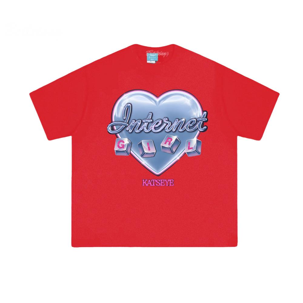 

KATSEYE Интернет-девушка 2026 Песня Футболка Девичья группа Новый летний Корейский стиль 100% Хлопок Высокое качество ТОПЫ Круглый вырез Удобная Аниме Футболка Одежда для пар XS красный