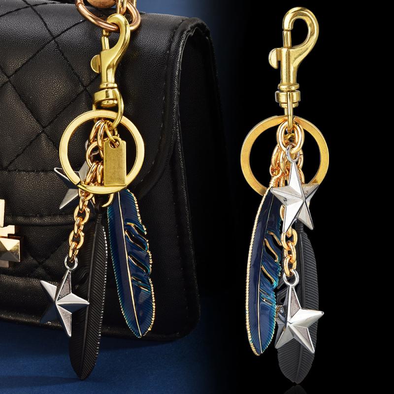 Cute Bag Charm Exquisite Feather Pentagram Keychain Creative  Backpack Pendant Decoration Accessories Gifts