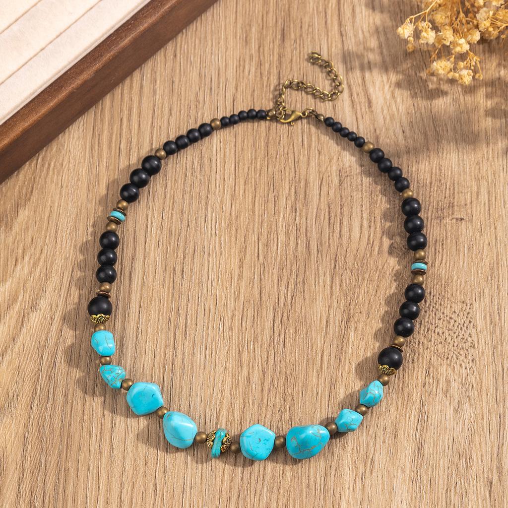 Natural turquoise necklace, Bohemian, black frosted turquoise necklace, accessory, necklace bracelet set