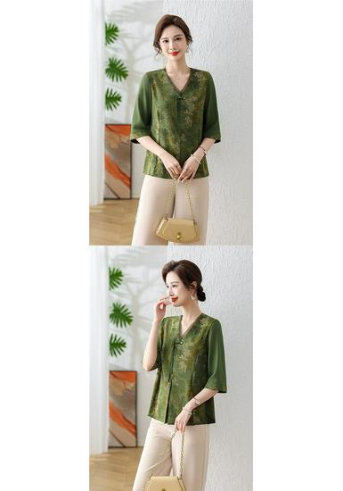 2026 Stylish Seven-Point Sleeve Summer Shirt for Middle-Aged Women