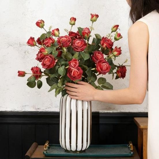 Artificial Roses Flowers for Flower Arrangement Realistic Fake Rose Branches with 4 Head Blooms And 2 Bud for Party Wedding Centerpiece Home Table
