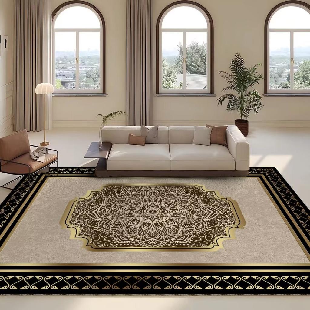 European Style Living Room Luxury Decoration Carpet Gold Sofa Chair Large Area Rug Customizable Easy To Clean Non Slip Mat