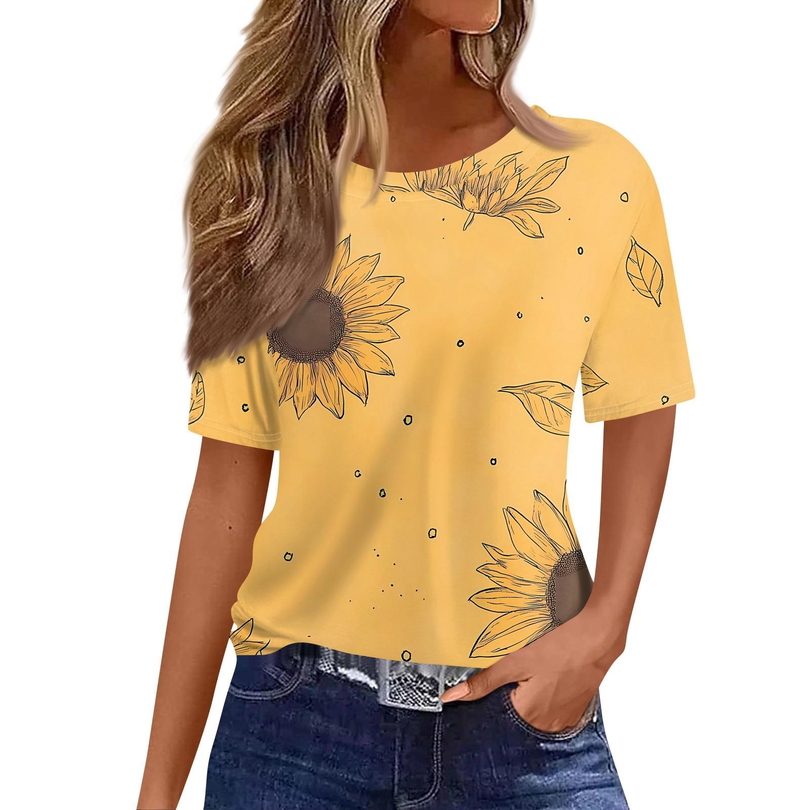 

Модний жіночий повсякденний пуловер з принтом і круглим вирізом з короткими рукавами S помаранчевий