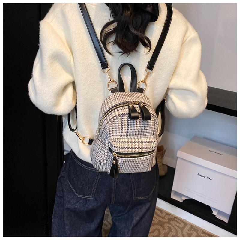 Retro Bag Women's Bag Fashionable Versatile Plaid Backpack Niche Design Small Backpack