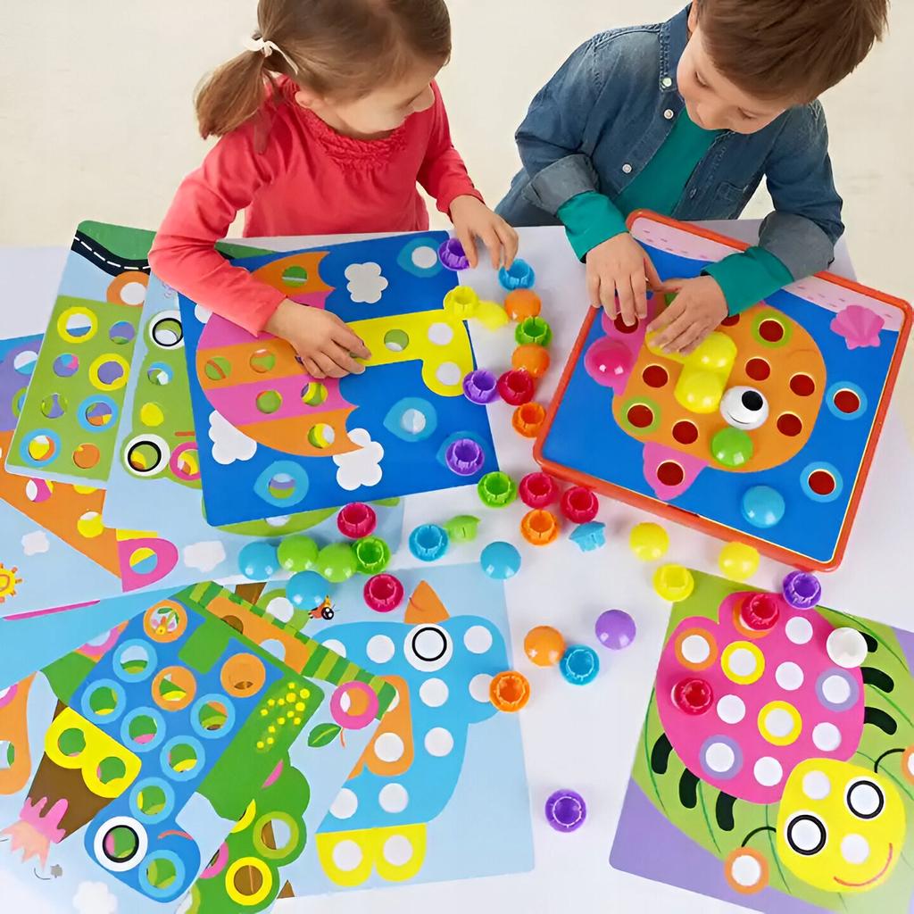 Układanka Montessori Guzikowa Mozaika Edukacyjna Kolory Kształt Grzybki 57E