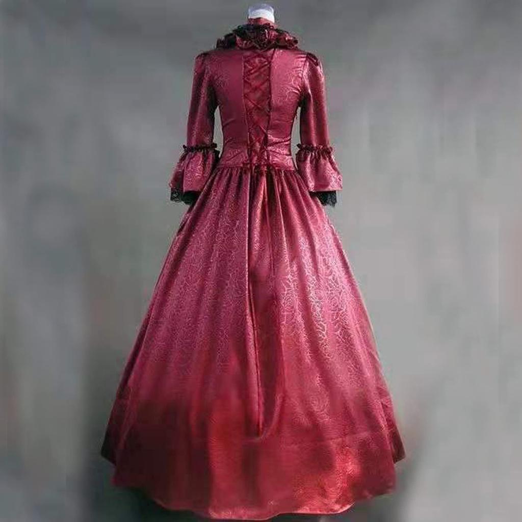 Gothic Lolita Long Dress with Aristocratic Perfect for Stage and Authentic Cosplay Costume for Women with Panniers Wine [Hosaku Co., Ltd.] U-Neck,