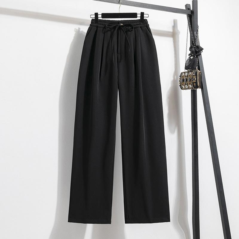 Plus Size Women's Trousers Spring and Autumn Drawstring Wide Leg Pant Suit Trousers Draped Casual Straight Trousers