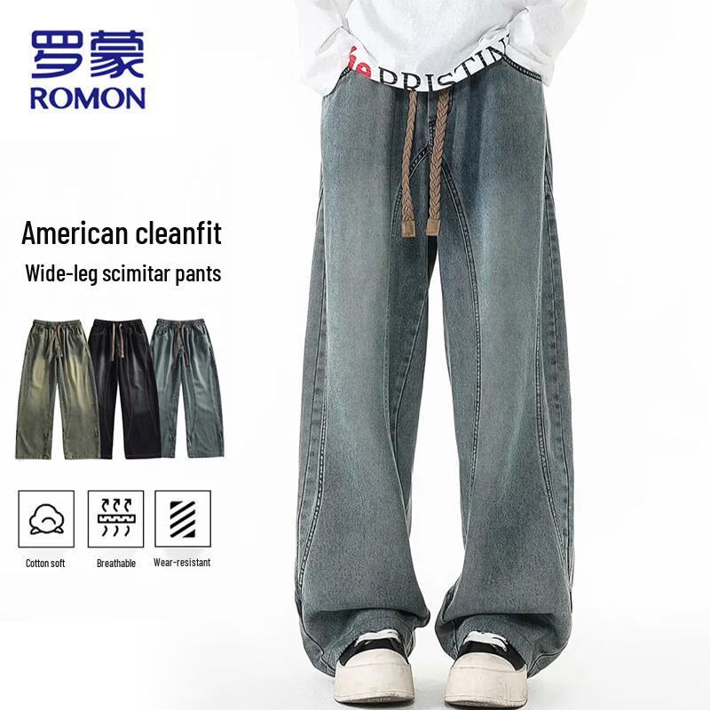Romon Men s Loose Fit Wide-Leg Straight Jeans 8XL