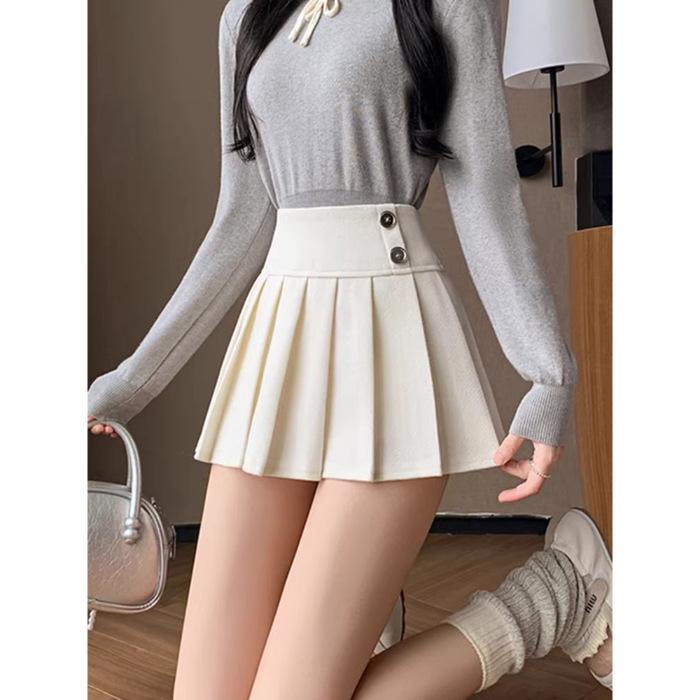 Chic High-Waist Pleated A-Line Mini Skirt for Women - Spring/Autumn Miu Style