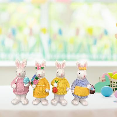 4 Buc Figurine Iepuraș de Paște Ținând Floare Ou Pulover Tricotat Statuetă Iepure Primăvară Paște Decor Ornament pentru Petrecere