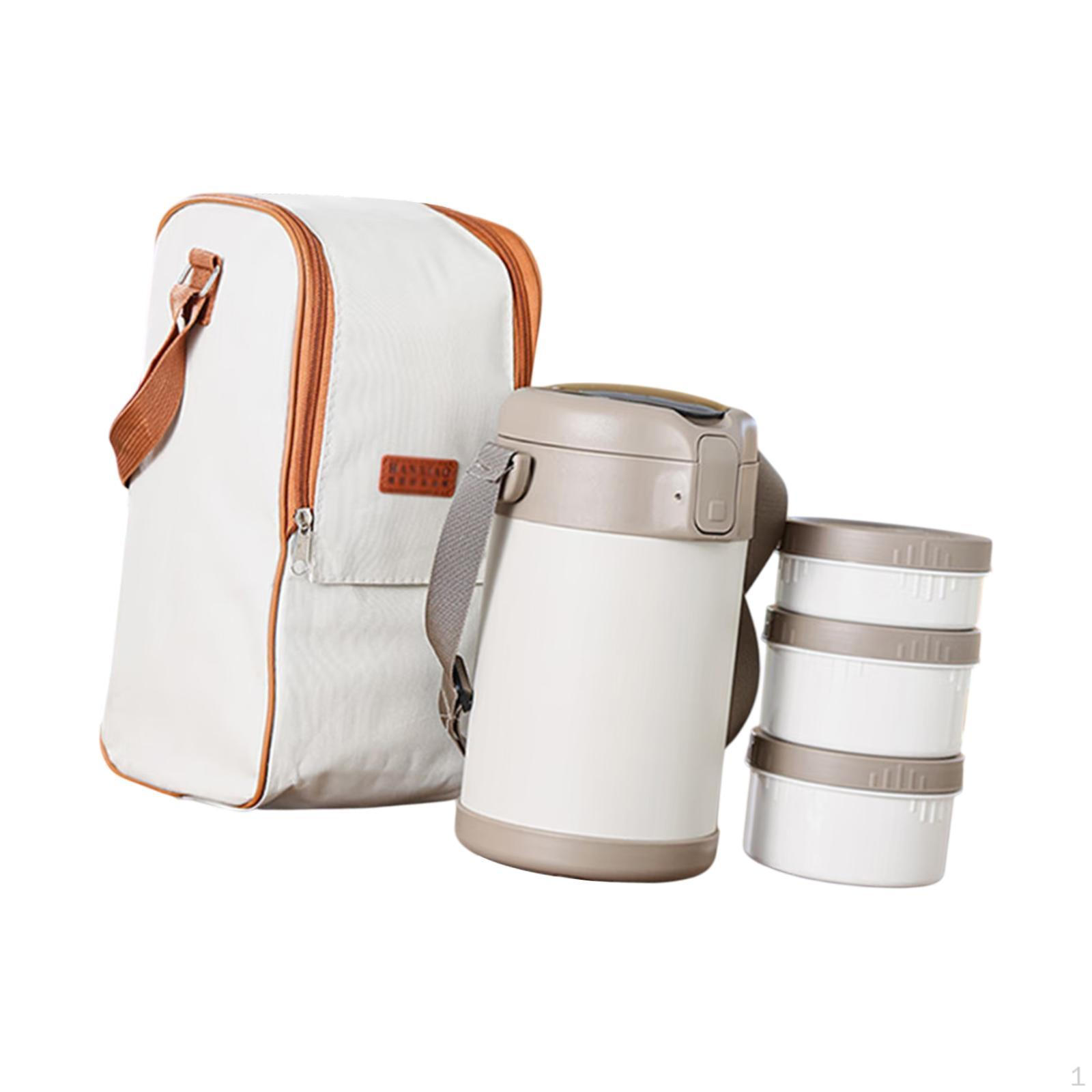 

Thermal Lunch Box Bento Airtight Lid Leakproof with Shoulder Strap Insulation for Travel School Black 2.3L