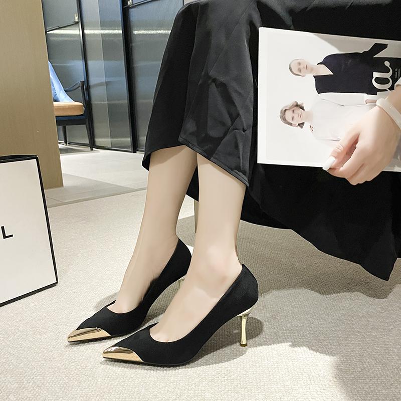 Fashion Elegant High Heels Metal Decorated Pointed Toe Mid Stylish with temperament Heel Single Shoes Women Comfortable Breathable