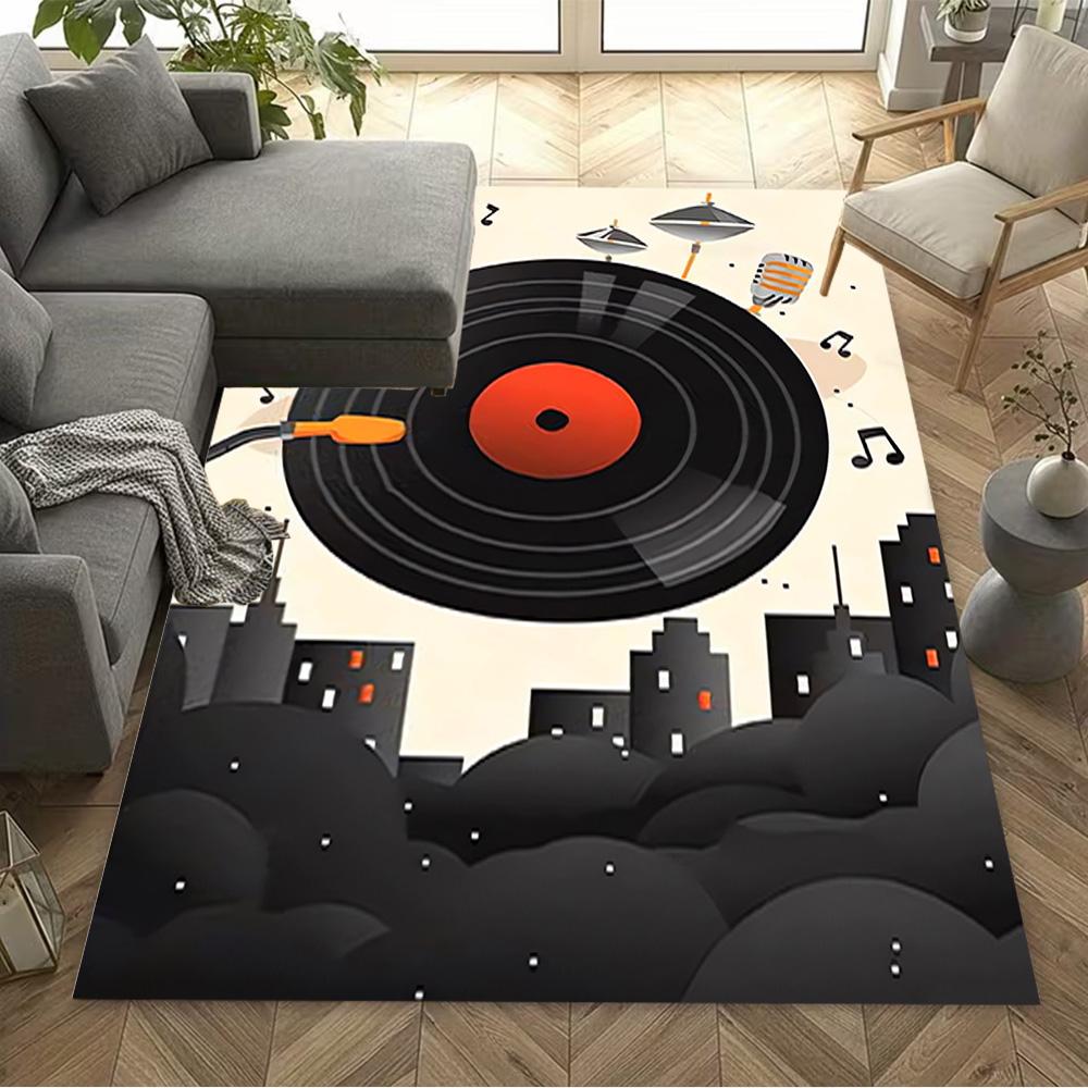 1pc music notes vinyl records and cassettes rug home carpet design for office decor gift living room bedroom