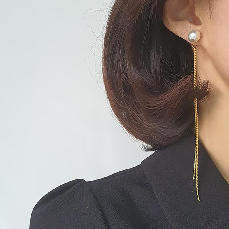 Momoni Drop Chain Guest Bold Women's Long Beaded Pearl Earrings