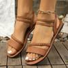 New large size woven belt flat sandals women's European size elastic band light beach cool slippers wish