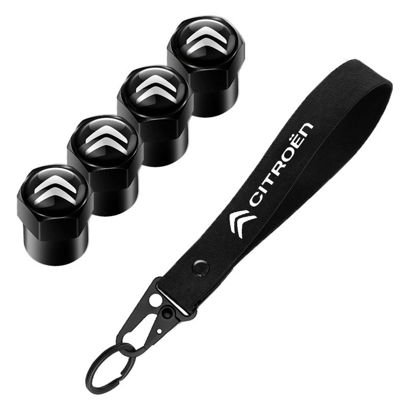 För Citroen C1 C2 Grand C4 Picasso C4L VTS C-ELYSEE DS Aluminium Metall Bil Däckventilskydd Bilmärke Nylon Nyckelring Tillbehör