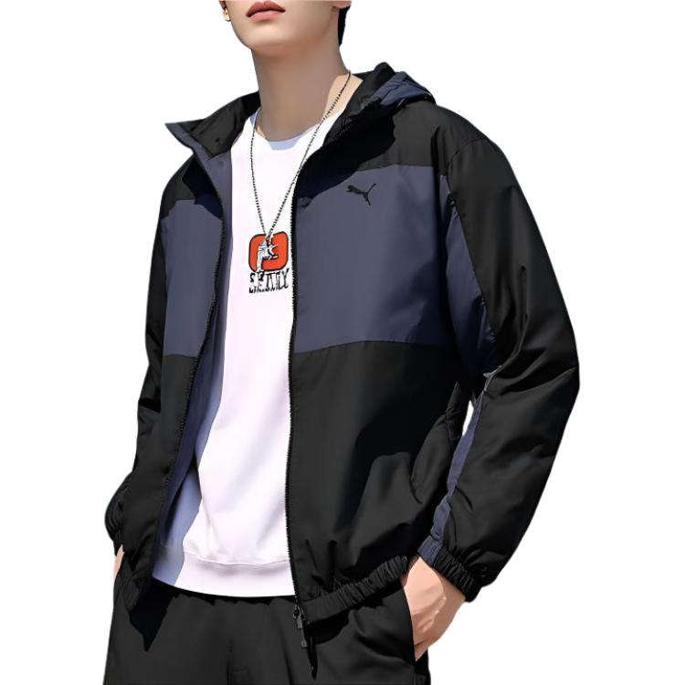 Puma Woven Hooded Zip-Up Jacket And Knit Drawstring Cuffed Pants Casual Sports Set Men sets 684107-01+687568-01
