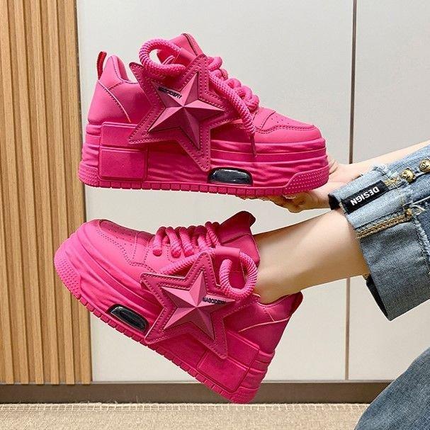 Autumn new board shoes casual shoes student height increase leather surface ins thick sole