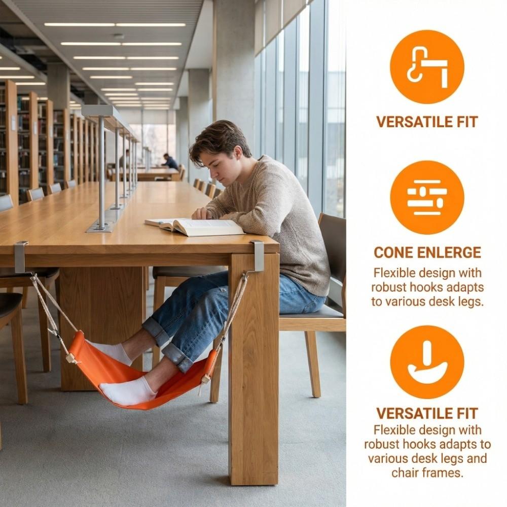 Ergonomic Adjustable Foot Hammock Portable Tool-free Desk Foot Rest Foldable Breathable Office Foot Support Airplane Travel