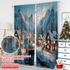 2pcs 2D flat printing Merry Christmas Scene Curtains Winter Village Versatile Polyester Without Electricity Festive Wall Decor