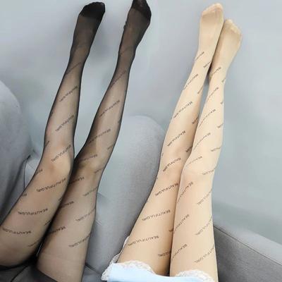 Summer Thin European and American Style Black Any Cut Stockings B Letter Print Pantyhose C Letter NO Base Stockings