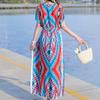 Elegant Summer Casual Dress for Women Vintage Clothes Short Sleeve Loose Long Dress