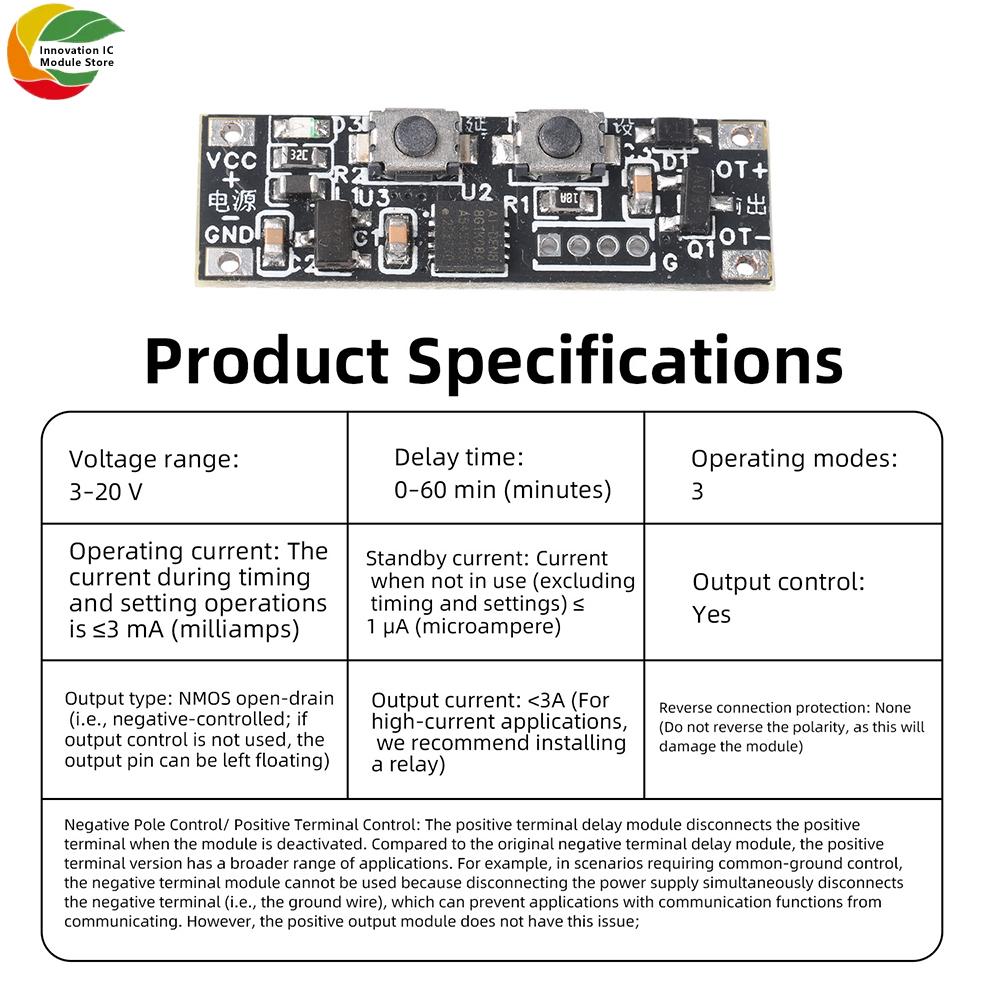 1-10 PCS 3–20V Wide-Voltage 3A Universal Delay Switch Module with Flexible Time/Operating Mode Control
