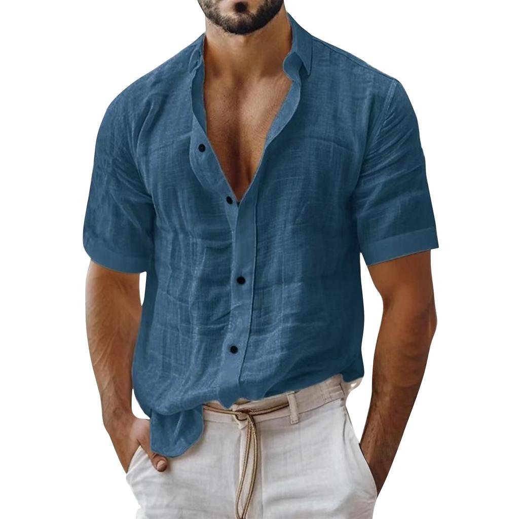Men's Summer Solid Color Lapel Short-sleeved Shirt Men's Casual Fashion Short-sleeved Shirt