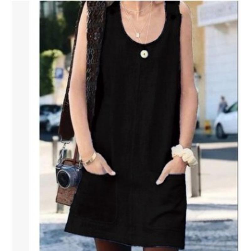 

Летнее женское платье с карманами и пуговицами на бретельках XL чёрный