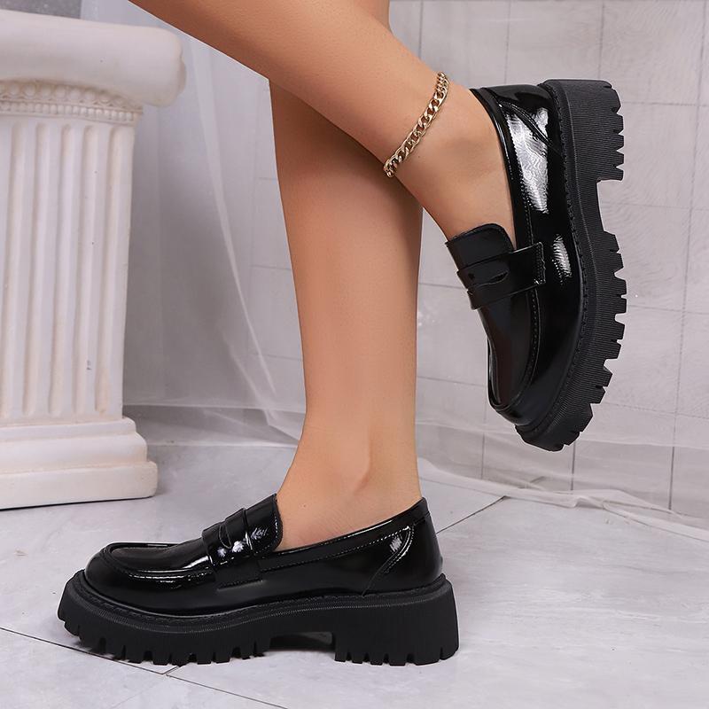 British Style Pu Leather Platform Loafers Women Fashion Plus Size 43 Slip On Oxfords Shoes Woman Thick Bottom Work Shoes Ladies