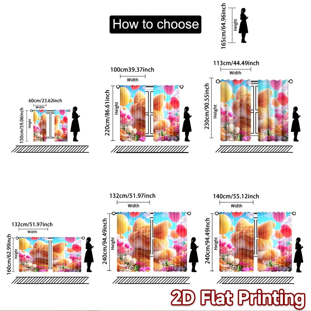 2D flat printing 2pcs Party Curtains Cute Cat Flower Field Easter Digital Printed Polyester Drapes Seasonal Party & Holiday