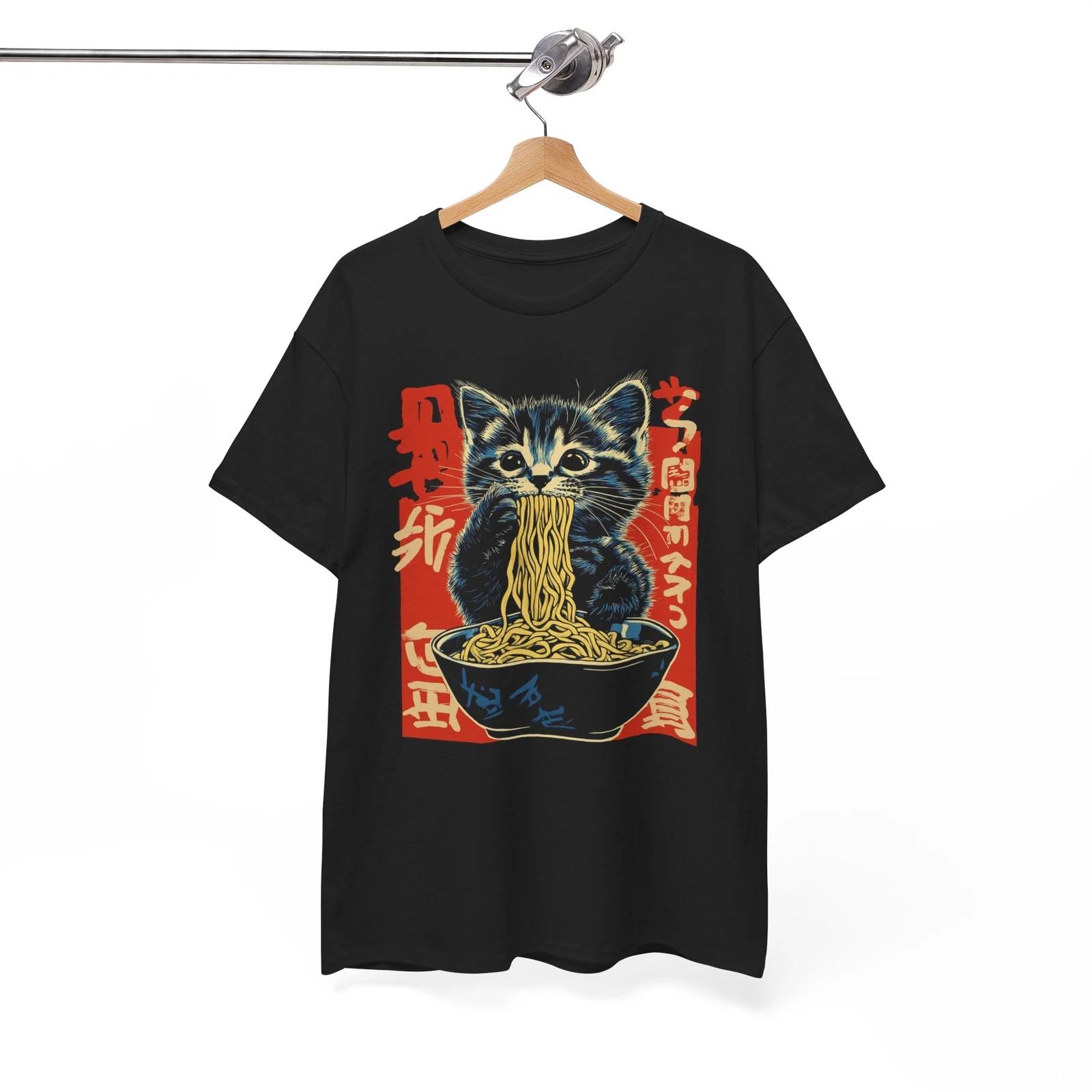 Kitten Eating Ramen T-Shirt | Japanese Cat Kawaii Tee | Cute Aesthetic Shirt S