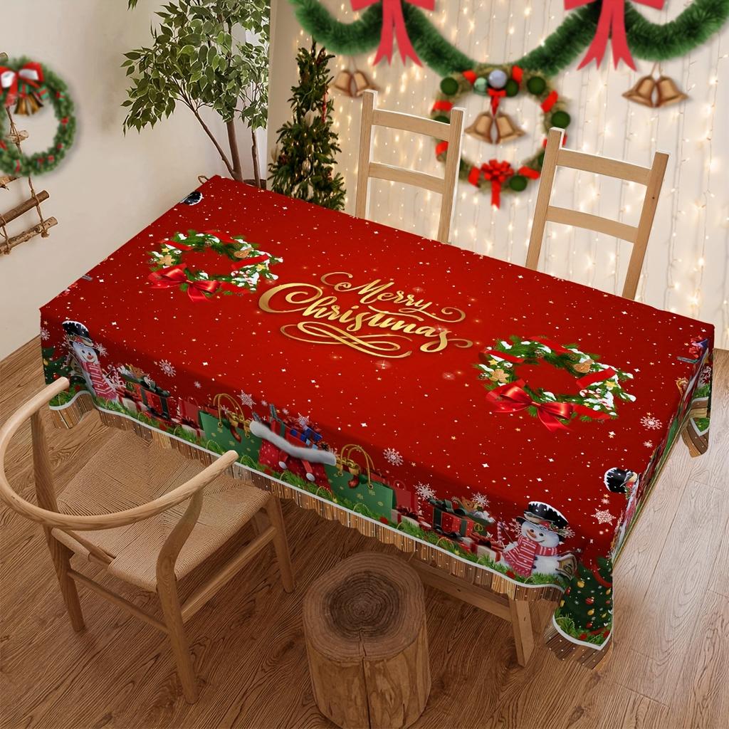Christmas Snowman Rectangular Tablecloth Winter Snowflake Holiday Kitchen Dining Table Cover Decor