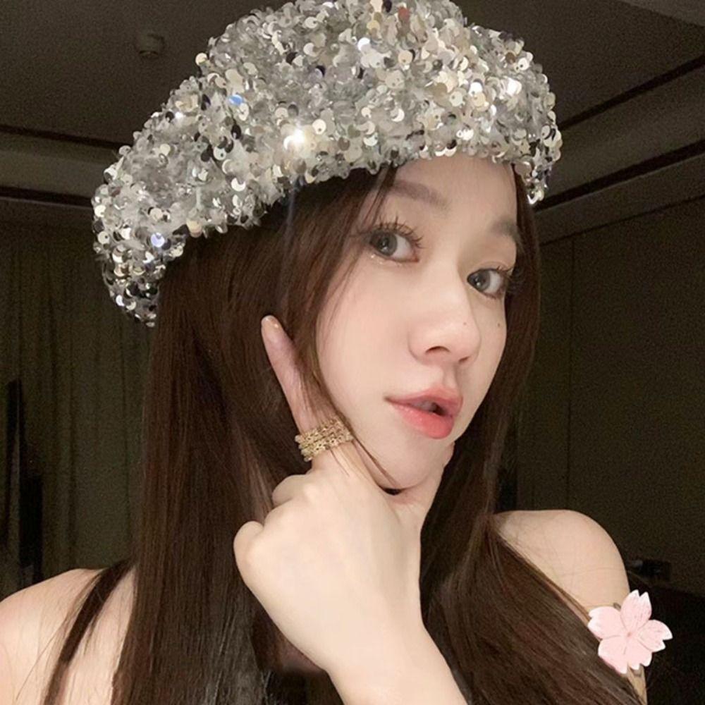 Octagonal Shape Glitter Sequin Beret Thin Fashion Beret INS Niche Design Newsboy Cap  Night Club