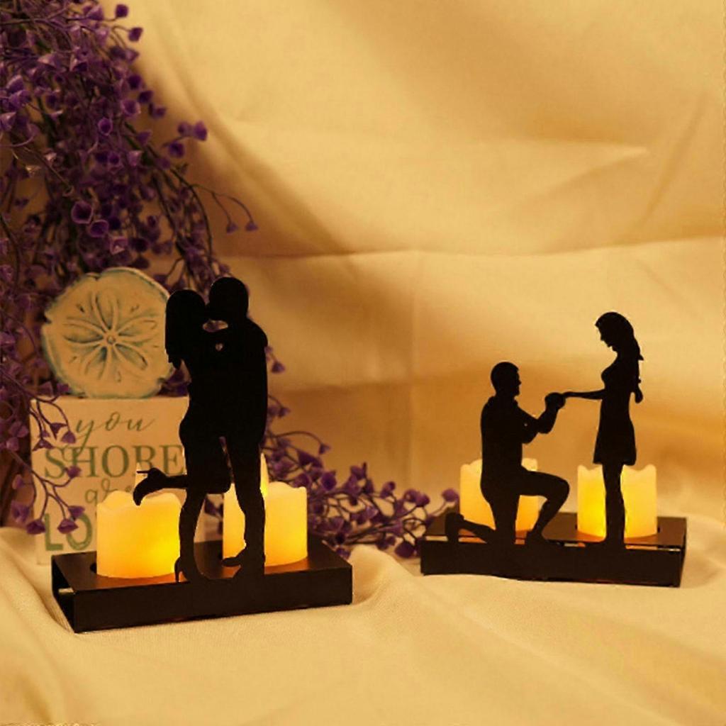 2026 Romantic Couples Handmade Iron Statue with Candlestick Ornament