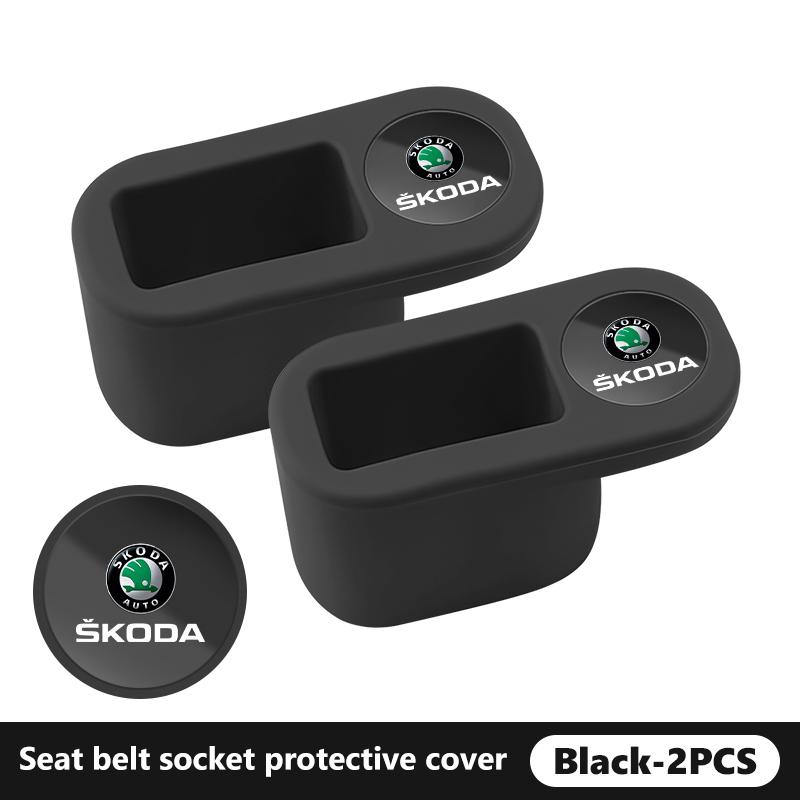 VIJT4 TPE Car Seat Belt Socket Protective Cover Interior Accessories For Skoda Kodiaq Fabia Kamiq Karoq Octavia 2 3 Rapid Scala