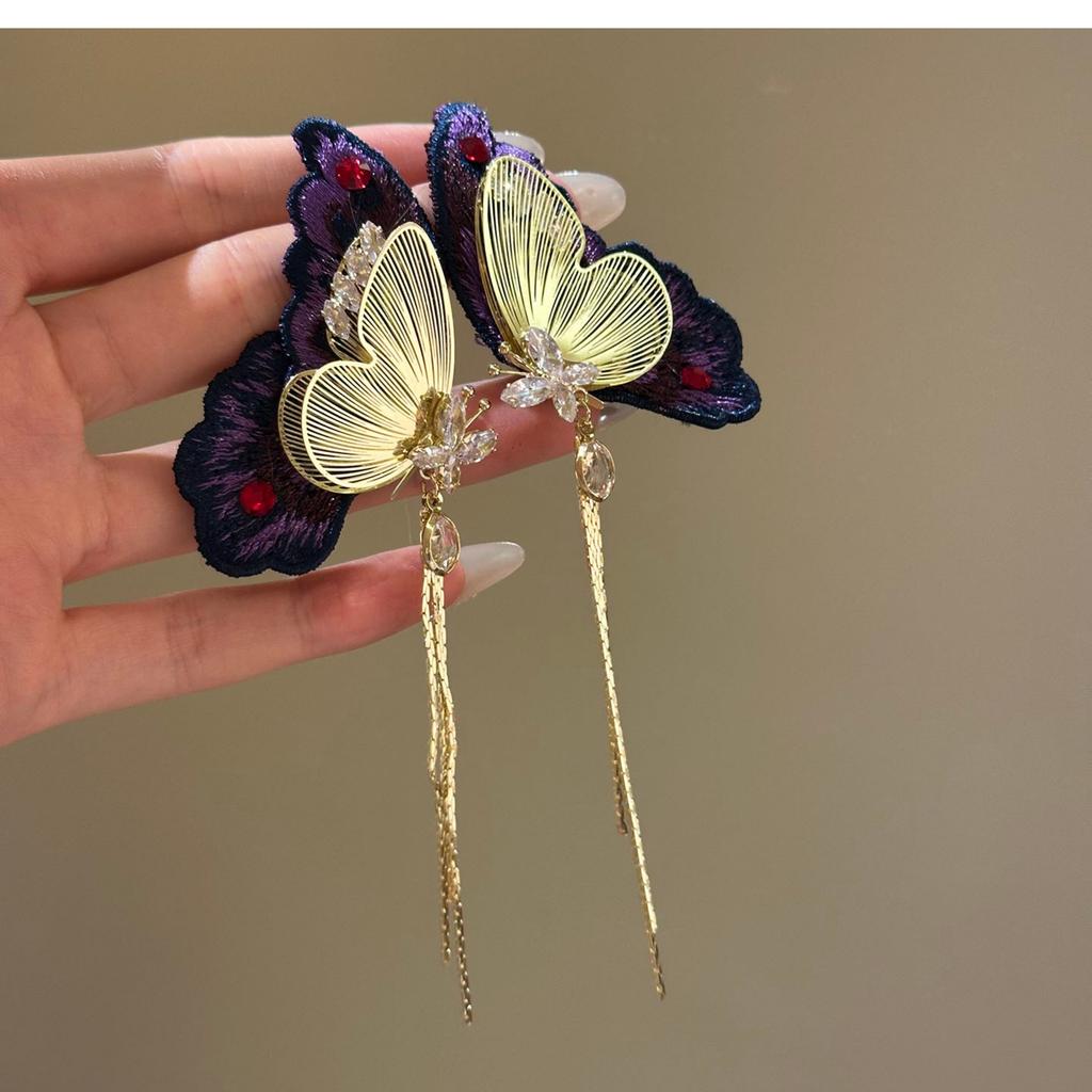 Silver Needle Zircon Pearl Butterfly Tassel Earrings Sweet Gentle Fashion Versatile Earrings Light Luxury Premium Earrings Women