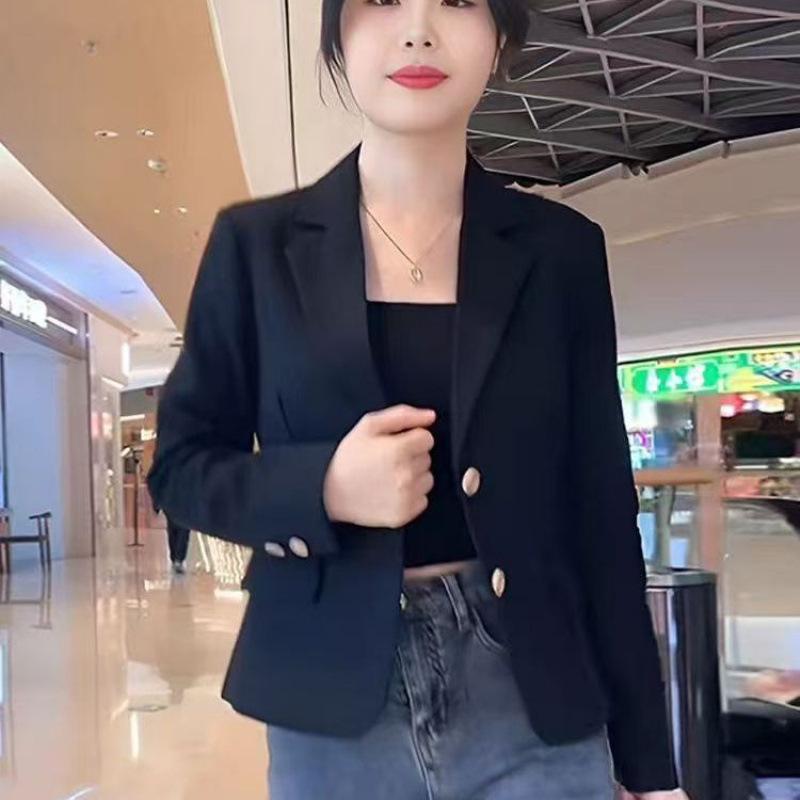 Coffee Short Suit Jacket for Women Spring and Autumn New Style Small Korean Style Casual Temperament Suit Pink Top