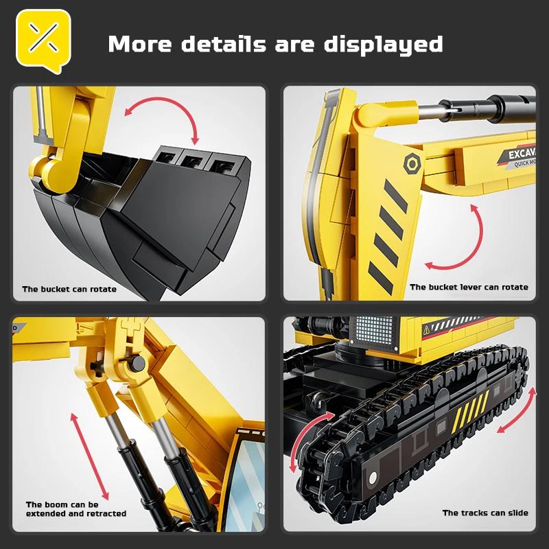 Building Blocks Excavator Toy with 360° Rotation Movable Arm Anti-Slip Tracks Construction Engineering Vehicle Gift for Boys